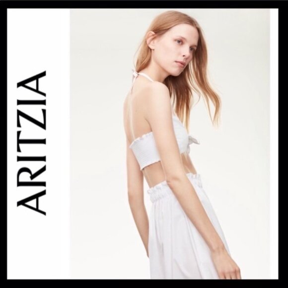 Aritzia Wilfted Degelis Front Tie Cotton Silk Halter Bra Top - Picture 2 of 9
